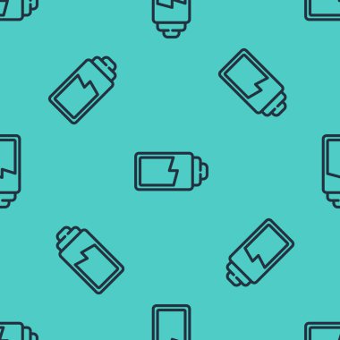 Siyah çizgi Batarya şarj seviyesi gösterge simgesi yeşil arkaplanda izole edilmiş pürüzsüz desen. Vektör İllüstrasyonu