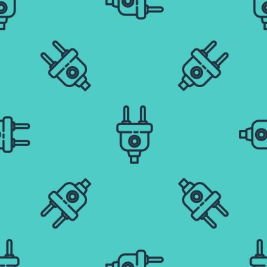 Siyah çizgi elektrik dolgu simgesi yeşil arkaplandaki pürüzsüz deseni izole etti. Bağlantı kavramı ve elektriğin kesilmesi. Vektör İllüstrasyonu