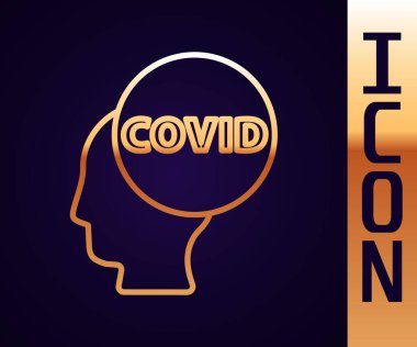 Altın çizgi Corona virüsü covid-19 simgesi siyah arkaplanda izole edildi. Bakteri ve mikroplar, hücre kanseri, mikrop, mantar. Vektör İllüstrasyonu