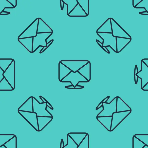 Schwarze Linie Umschlagsymbol isoliert nahtlose Muster auf grünem Hintergrund. E-Mail-Nachricht Brief Symbol. Vektorillustration — Stockvektor