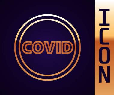 Altın çizgi Corona virüsü covid-19 simgesi siyah arkaplanda izole edildi. Bakteri ve mikroplar, hücre kanseri, mikrop, mantar. Vektör İllüstrasyonu
