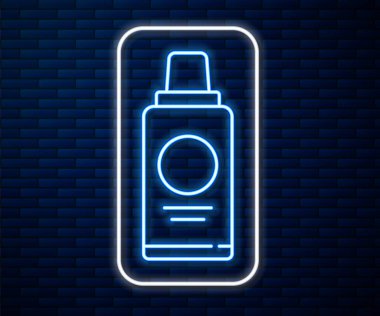 Parlak neon çizgili şampuan şişesi tuğla duvar arkasında izole edilmiş. Vektör İllüstrasyonu