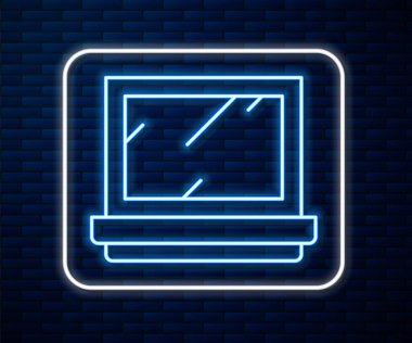 Duvarda izole edilmiş ayna ikonu olan parlak neon çizgili makyaj tozu. Vektör İllüstrasyonu