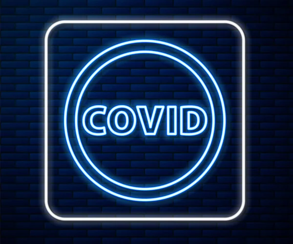 Glödande neon linje Corona virus covid-19 ikon isolerad på tegel vägg bakgrund. Bakterier och bakterier, cellcancer, mikrob, svampar. Vektor Illustration — Stock vektor