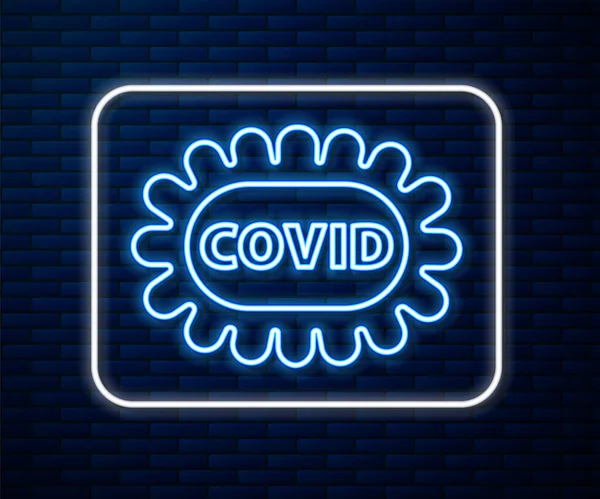 Zářící neonová linie Corona virus covid-19 ikona izolované na pozadí cihlové zdi. Bakterie a bakterie, rakovina buněk, mikrobi, houby. Vektorová ilustrace — Stockový vektor