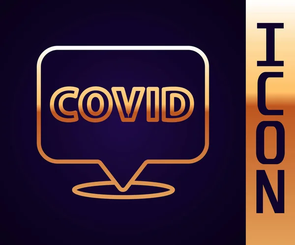 Zlatá linie Corona virus covid-19 na ikonu umístění izolované na černém pozadí. Bakterie a bakterie, rakovina buněk, mikrobi, houby. Vektorová ilustrace — Stockový vektor