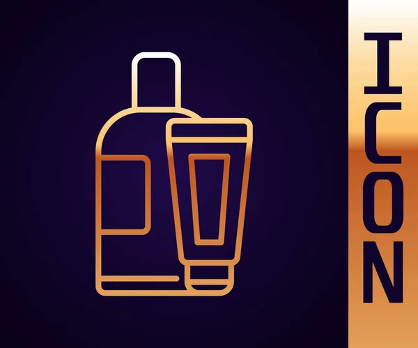 Złota linia krem lub balsam kosmetyczna ikona tubki izolowane na czarnym tle. Produkty do pielęgnacji ciała dla mężczyzn. Ilustracja wektora — Wektor stockowy