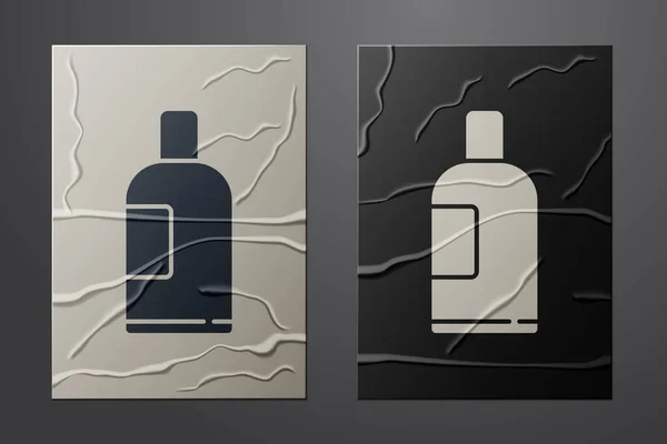 Bottiglia bianca di icona shampoo isolata su sfondo di carta accartocciato. Stile cartaceo. Illustrazione vettoriale — Vettoriale Stock