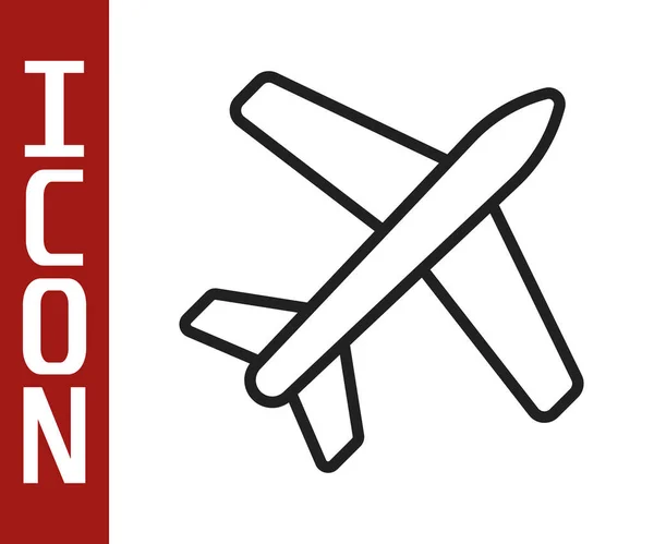 Czarna linia ikona płaszczyzny izolowane na białym tle. Latająca ikona samolotu. Znak Airliner. Ilustracja wektorowa — Wektor stockowy