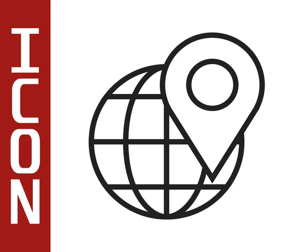 Zwarte lijn Locatie op de wereldbol pictogram geïsoleerd op witte achtergrond. Wereld of Aarde teken. Vector Illustratie — Stockvector