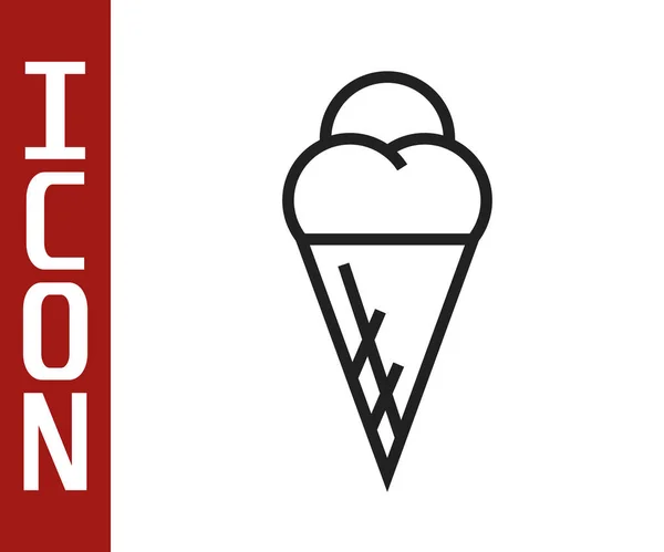 Linha preta Sorvete no ícone de cone de waffle isolado no fundo branco. Símbolo doce. Ilustração vetorial —  Vetores de Stock