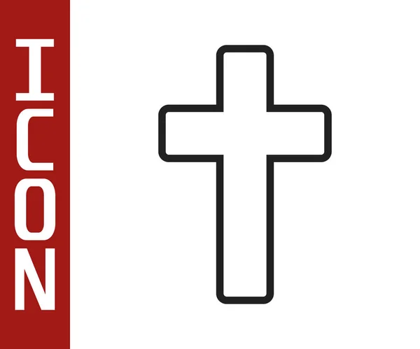 黒い線白の背景に隔離されたキリスト教の十字アイコン。教会の十字架。ベクターイラスト — ストックベクタ