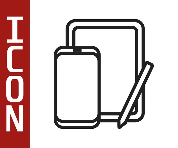 Schwarze Linie Smartphone, Handy und Grafik-Tablet-Symbol isoliert auf weißem Hintergrund. Vektorillustration — Stockvektor