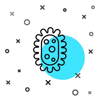 Siyah çizgi Virüs simgesi beyaz arkaplanda izole edildi. Corona virüsü 2019-nCoV. Bakteri ve mikroplar, hücre kanseri, mikrop, mantar. Rastgele dinamik şekiller. Vektör İllüstrasyonu