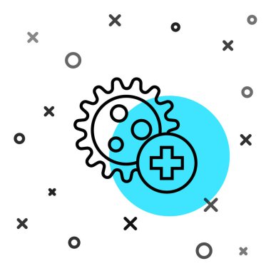 Siyah çizgi pozitif virüs ikonu beyaz arkaplanda izole edildi. Corona virüsü 2019-nCoV. Bakteri ve mikroplar, hücre kanseri, mikrop, mantar. Rastgele dinamik şekiller. Vektör İllüstrasyonu