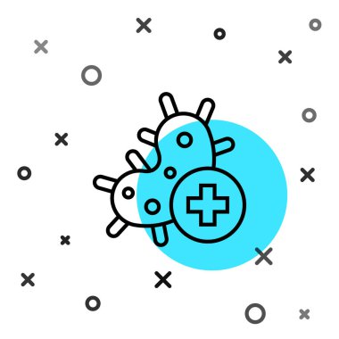 Siyah çizgi pozitif virüs ikonu beyaz arkaplanda izole edildi. Corona virüsü 2019-nCoV. Bakteri ve mikroplar, hücre kanseri, mikrop, mantar. Rastgele dinamik şekiller. Vektör İllüstrasyonu