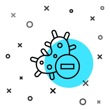 Siyah çizgi negatif virüs simgesi beyaz arkaplanda izole edildi. Corona virüsü 2019-nCoV. Bakteri ve mikroplar, hücre kanseri, mikrop, mantar. Rastgele dinamik şekiller. Vektör İllüstrasyonu