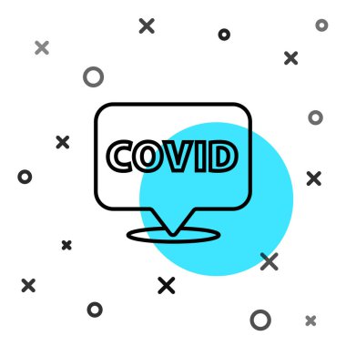 Siyah çizgi Corona virüsü covid-19 beyaz arka planda izole edilmiş konum ikonunda. Bakteri ve mikroplar, hücre kanseri, mikrop, mantar. Rastgele dinamik şekiller. Vektör İllüstrasyonu