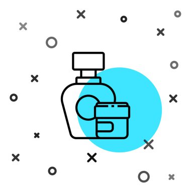 Beyaz arka planda siyah çizgi kremi ya da losyon kozmetik tüp ikonu izole edilmiş. Erkekler için vücut bakım ürünleri. Rastgele dinamik şekiller. Vektör İllüstrasyonu