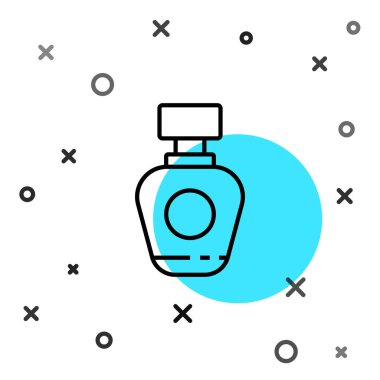 Beyaz arkaplanda siyah çizgi parfüm ikonu izole edildi. Rastgele dinamik şekiller. Vektör İllüstrasyonu