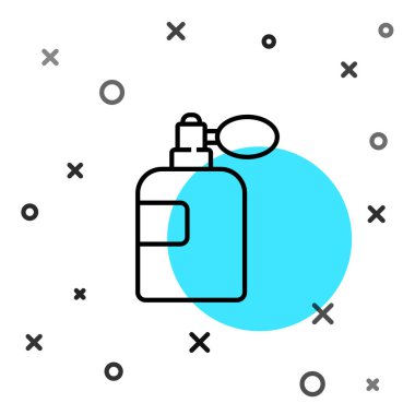 Beyaz arkaplanda siyah çizgi parfüm ikonu izole edildi. Rastgele dinamik şekiller. Vektör İllüstrasyonu