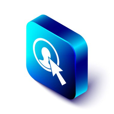 İş takım sembolü adam ısometrik Kullanıcı beyaz arka planda izole. İş avatar sembolü-Kullanıcı profili simgesi. Erkek Kullanıcı işareti. Mavi kare düğmesi. Vektör Illustration