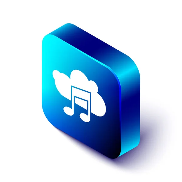 Isometric Music icône de service de streaming isolé sur fond blanc. Cloud Computing sonore, streaming multimédia en ligne, chanson, onde audio. Bouton carré bleu. Illustration vectorielle — Image vectorielle