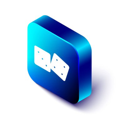 Beyaz arkaplanda izole edilmiş Isometric Game zar simgesi. Kumarhane kumarı. Mavi kare düğme. Vektör İllüstrasyonu