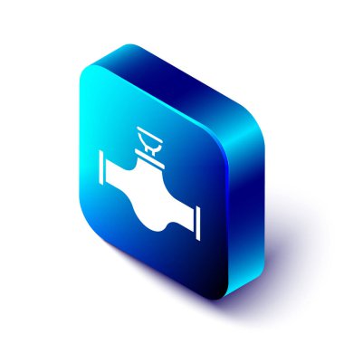 Isometric Endüstri metalik boru ve kapakçık ikonu beyaz arka planda izole edildi. Mavi kare düğme. Vektör İllüstrasyonu