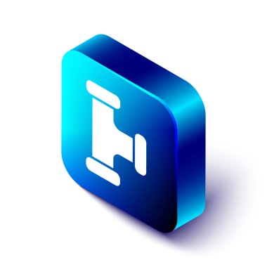 Isometric Industry metalik boru ikonu beyaz arka planda izole edildi. Tesisat boru hattının farklı şekillerde parçaları. Mavi kare düğme. Vektör İllüstrasyonu