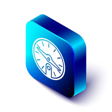 Beyaz arkaplanda Isome Pusula simgesi izole edildi. Rüzgâr yön bulma sembolü. Rüzgar gül işareti. Mavi kare düğme. Vektör İllüstrasyonu