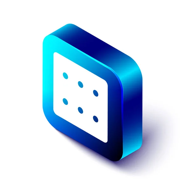 Isometric Game dés icône isolée sur fond blanc. Casino de jeu. Bouton carré bleu. Illustration vectorielle — Image vectorielle