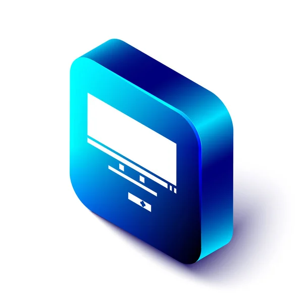 Isométrique Smart Tv icône isolée sur fond blanc. Panneau de télévision. Bouton carré bleu. Illustration vectorielle — Image vectorielle
