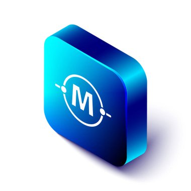 Isometric Elektrik devre şeması simgesi beyaz arkaplanda izole edildi. Devre kartı. Mavi kare düğme. Vektör İllüstrasyonu