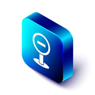 Beyaz arkaplanda Isometric Stop simgesi izole edildi. Trafik yönetmeliklerine göre dur işareti. Mavi kare düğme. Vektör İllüstrasyonu