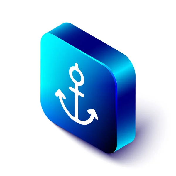 Isometric Anchor icon isolated on white background. Blue square button. Vector Illustration — Stock Vector