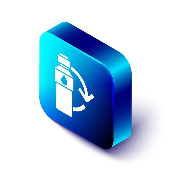 Isometrische Recycling-Plastikflasche Symbol isoliert auf weißem Hintergrund. Blauer quadratischer Knopf. Vektorillustration — Stockvektor