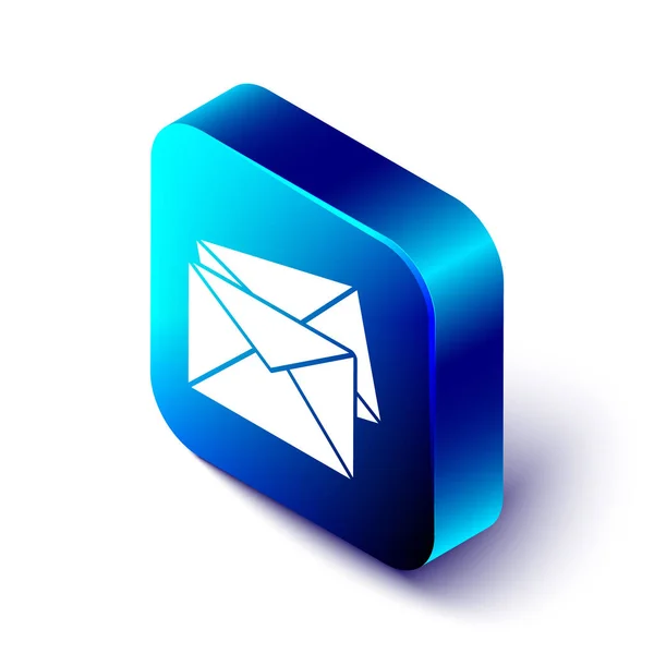 Ισομετρική εικόνα φακέλων που απομονώνεται σε λευκό φόντο. Email σύμβολο γράμμα μήνυμα. Μπλε τετράγωνο κουμπί. Εικονογράφηση διανύσματος — Διανυσματικό Αρχείο