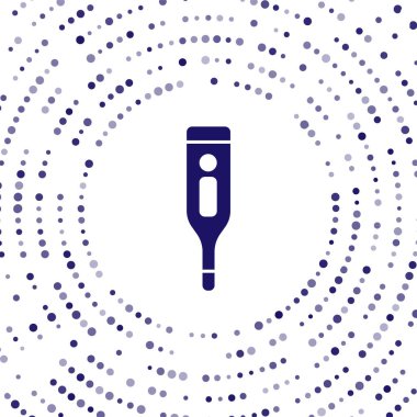 Tıbbi muayene ikonu için mavi tıbbi termometre beyaz arka planda izole edildi. Soyut çember rastgele noktalar. Vektör İllüstrasyonu