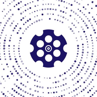 Mavi Revolver silindir simgesi beyaz arkaplanda izole edildi. Soyut çember rastgele noktalar. Vektör İllüstrasyonu