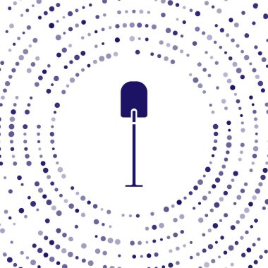 Mavi Kürek simgesi beyaz arkaplanda izole edildi. Bahçe aletleri. Bahçecilik, tarım, çiftçilik aleti. Soyut çember rastgele noktalar. Vektör İllüstrasyonu