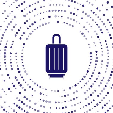 Seyahat simgesi için mavi bavul beyaz arkaplanda izole edildi. Seyahat bagaj tabelası. Seyahat bagaj ikonu. Soyut çember rastgele noktalar. Vektör İllüstrasyonu