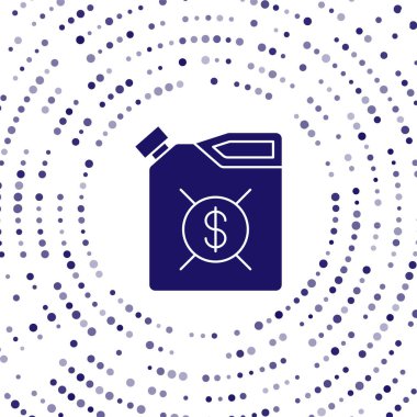 Beyaz arka planda izole edilmiş motor makine yağı ikonu için mavi kutu. Benzin bidonu. Yağ değiştirme ve onarım servisi. Motor yağı işareti. Soyut çember rastgele noktalar. Vektör İllüstrasyonu