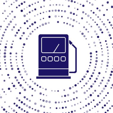 Mavi petrol ya da benzin istasyonu simgesi beyaz arka planda izole edildi. Araba yakıtı sembolü. Benzin pompası. Soyut çember rastgele noktalar. Vektör İllüstrasyonu