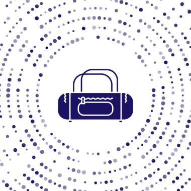 Beyaz arkaplanda mavi spor çanta simgesi izole edildi. Soyut çember rastgele noktalar. Vektör İllüstrasyonu