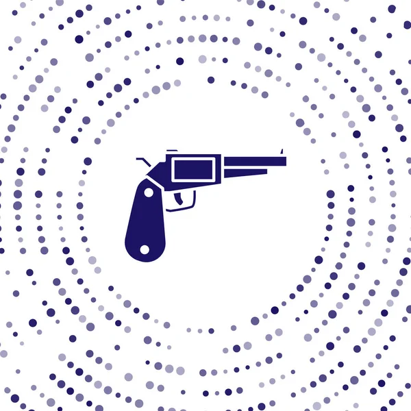Icono del revólver azul aislado sobre fondo blanco. Puntos aleatorios de círculo abstracto. Ilustración vectorial — Vector de stock