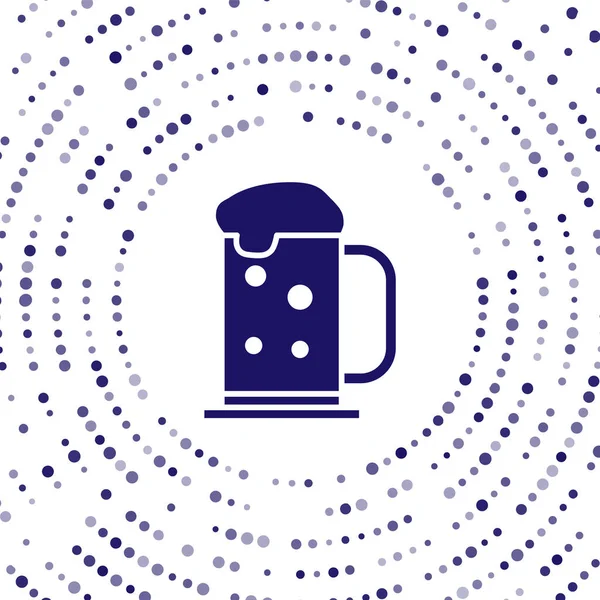 Tasse à bière en bois bleu icône isolée sur fond blanc. Cercle abstrait points aléatoires. Illustration vectorielle — Image vectorielle