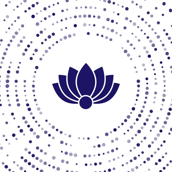 Icono de flor de Loto azul aislado sobre fondo blanco. Puntos aleatorios de círculo abstracto. Ilustración vectorial — Vector de stock