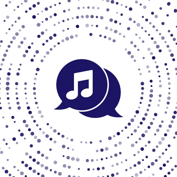 Blue Musical note in speech bubble icon isolated on white background. Música e conceito de som. Pontos aleatórios de círculo abstrato. Ilustração vetorial — Vetor de Stock