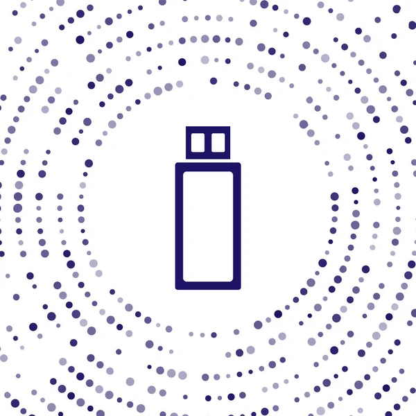 Ícone azul da unidade flash USB isolado no fundo branco. Pontos aleatórios de círculo abstrato. Ilustração vetorial — Vetor de Stock